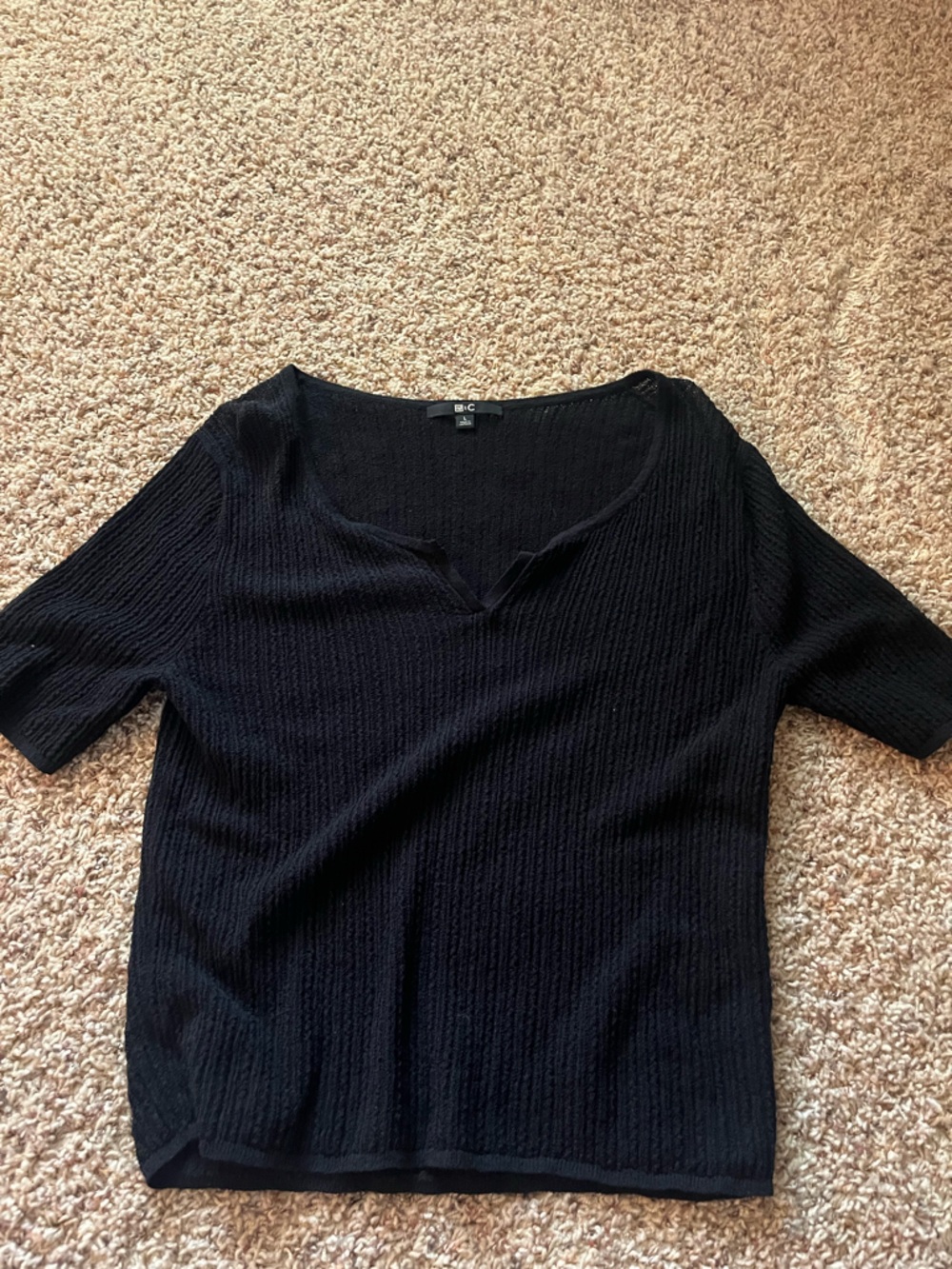 Uniqlo Black Ribbed Short Sleeve Knit Top size L